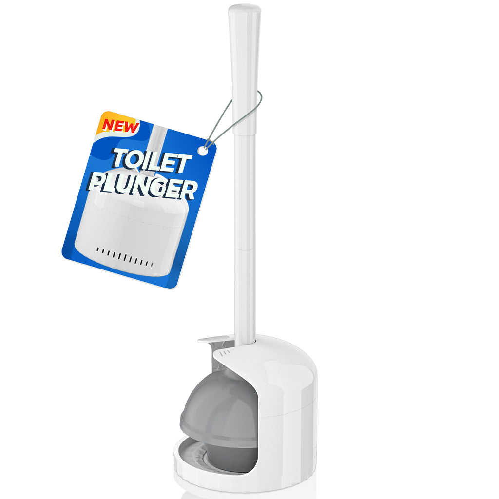 TRENTI Toilet Plunger with Holder, Plunger with Holder for 5.3-inch Toilet Drain, Plungers for Bathroom with Holder, Toilet Plunger Heavy Duty (1, White)