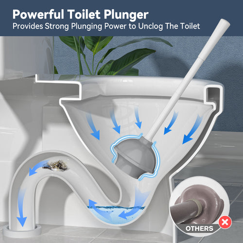 TRENTI Toilet Plunger with Holder, Plunger with Holder for 5.3-inch Toilet Drain, Plungers for Bathroom with Holder, Toilet Plunger Heavy Duty (1, White)