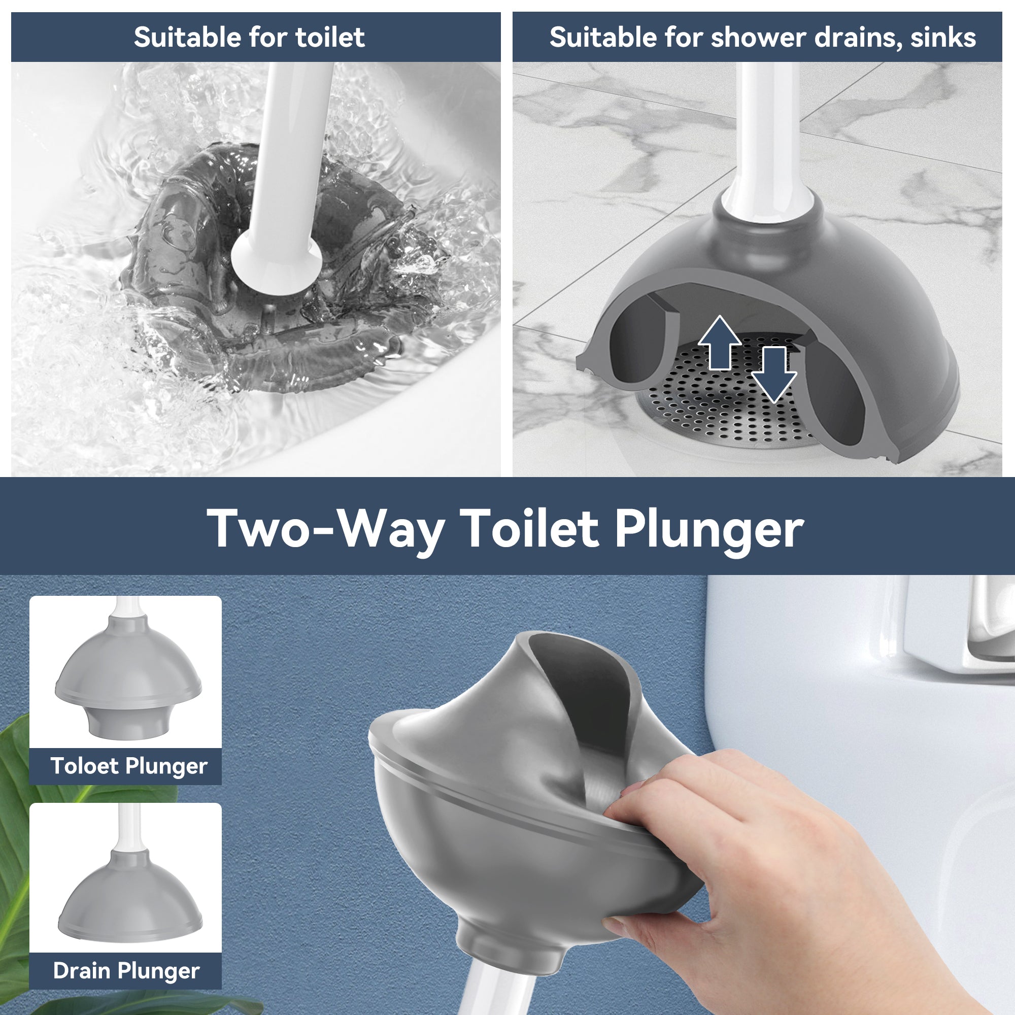 TRENTI Toilet Plunger with Holder, Plunger with Holder for 5.3-inch Toilet Drain, Plungers for Bathroom with Holder, Toilet Plunger Heavy Duty (1, White)