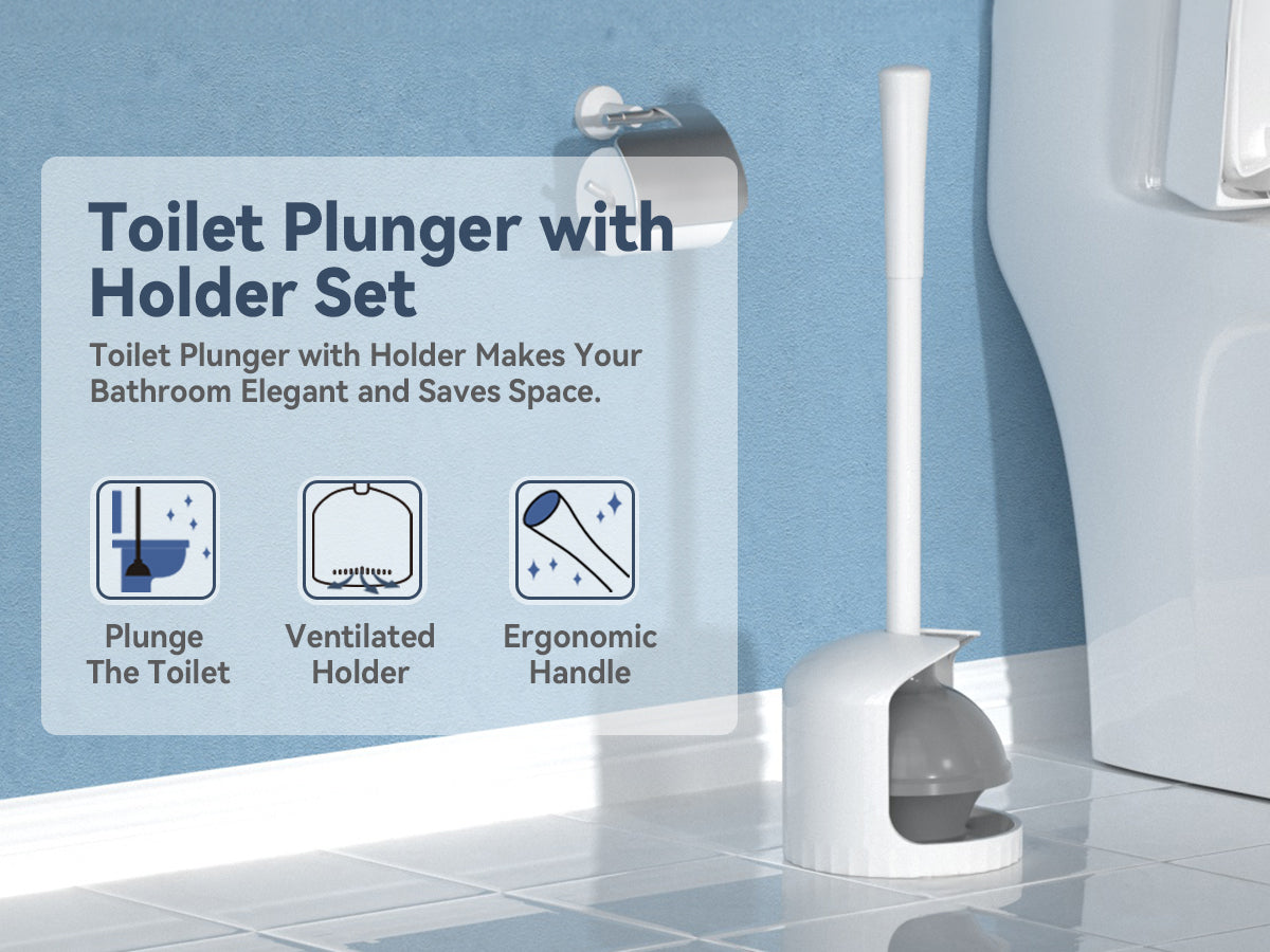 TRENTI Toilet Plunger with Holder, Plunger with Holder for 5.3-inch Toilet Drain, Plungers for Bathroom with Holder, Toilet Plunger Heavy Duty (1, White)